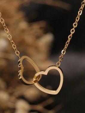 Gold Plated Stainless Steel Double Heart Pendant Necklace